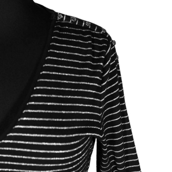 Ralph Lauren Womens Blouse Black Silver Striped Metallic Button Knit Top… - Picture 5 of 7